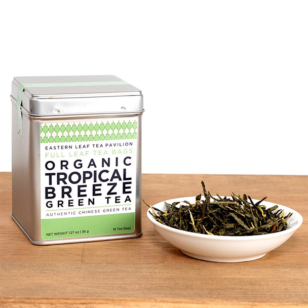 Organic Tropical Breeze Green Tea Bags with Tin