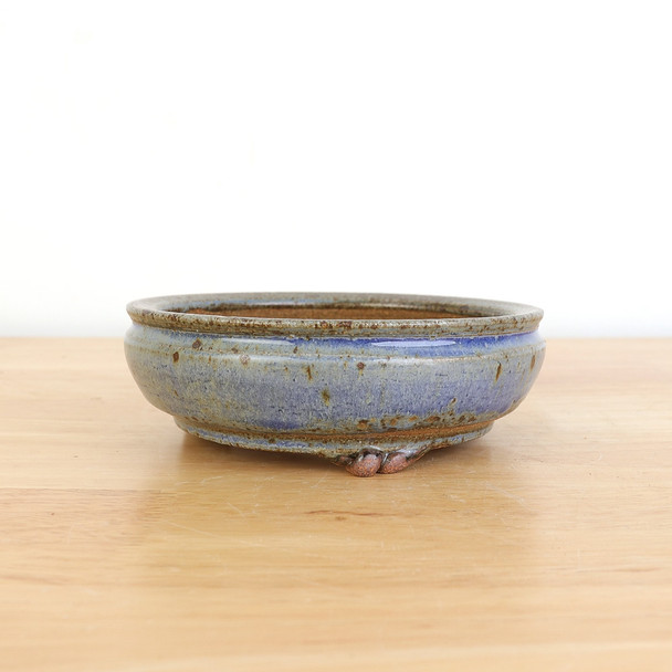  6.5" Blue Glazed Round Cloud Foot Pot by Vicki Chamberlain