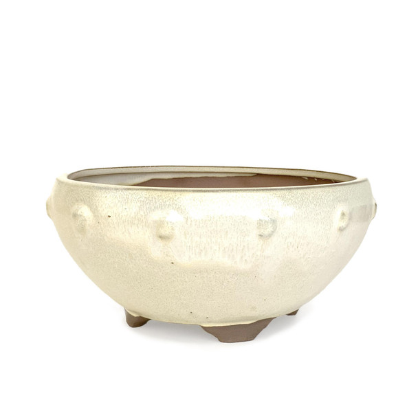 8" Round Tall Drum Style Bonsai Pot - Beige