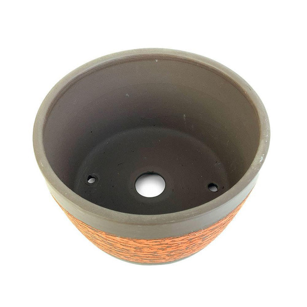 8" Unglazed Orange Textured Tokoname Barrel Bonsai Pot