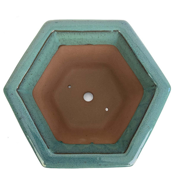 12" Handmade Hexagon Bonsai Pot - Teal