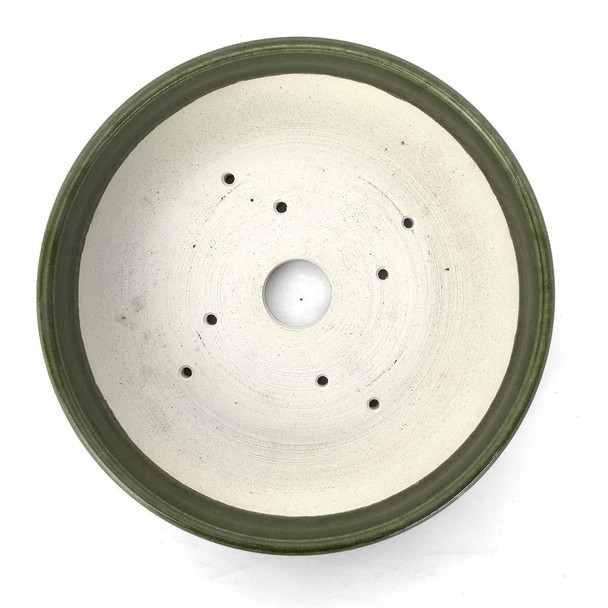 7" Green Glazed Round Bonsai Pot by Shane Cargilo