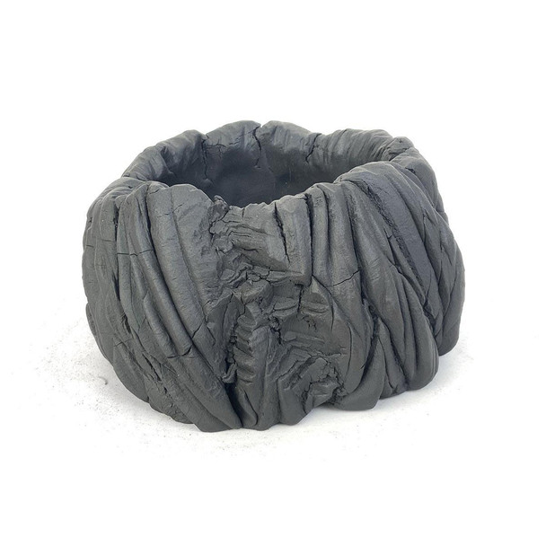 4" Unglazed Round Sculpted Bonsai Pot by Shane Cargilo