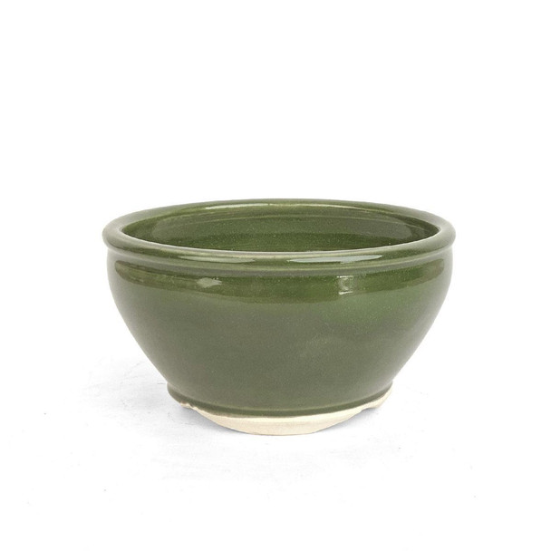5" Green Glazed Tall Bowl Bonsai Pot by Shane Cargilo