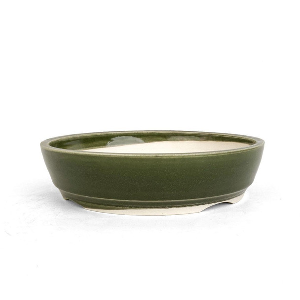 7.5" Green Glazed Round Bonsai Pot by Shane Cargilo