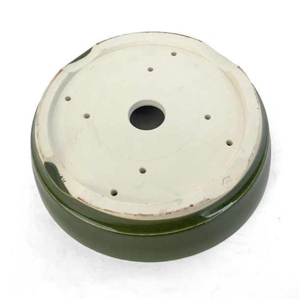 7.5" Green Glazed Round Bonsai Pot by Shane Cargilo
