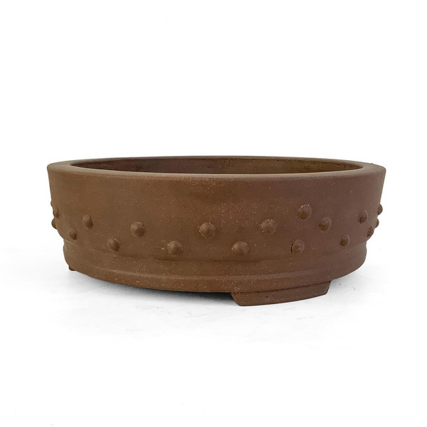 10.5" Handmade Unglazed Round Drum Nail Bonsai Pot