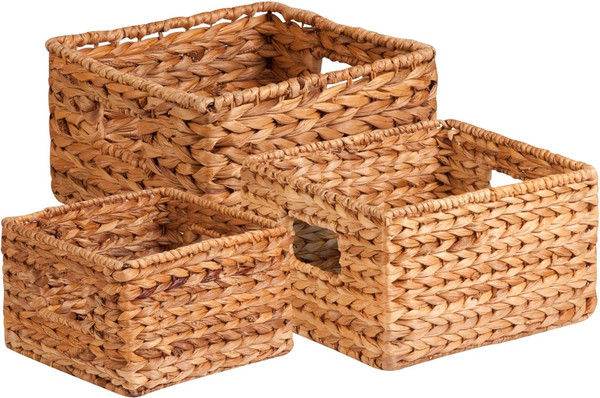 Can-Do Banana Leaf Storage Baskets –Water Hyacinth Woven Basket, Decorative Baskets for Shelves, Basket for Gifts, Closet, Pantry, and Home Organization, Set of 3, Multi-Size