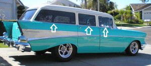 1955-57 Chevy 210 & Bel Air 4-Door Station Wagon Beltline Stainless Steel Molding Clip Set
