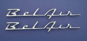 1955-56 Chevy Chrome Quarter Panel Bel Air Scripts, Pair