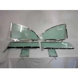1955-57 Chevy 2-Door Hardtop 6-Piece Side Glass Chrome Frames Installed With Tinted Glass