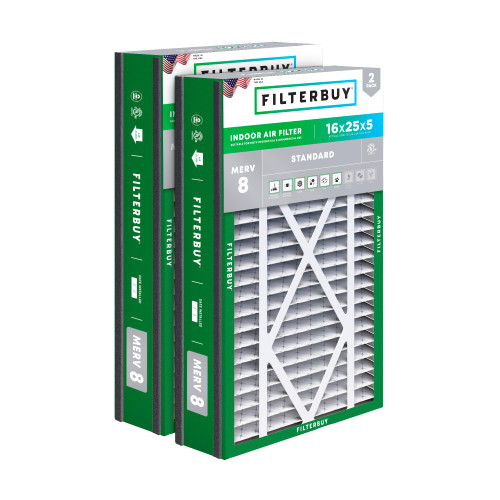 Filterbuy 16x25x5 Air Filter MERV 8 Dust & Allergy Defense (2-Pack)