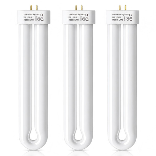 15-Watt 4-Pin Base Replacement Bulb 3 Pcs - Compatible with Black Flag BZ-15/BB-15WHT, Flowtron BK-15D, Stinger B1515/FP15, Hemiua T6/T8/T9 Pro and Most U-Shaped Insect Light Traps