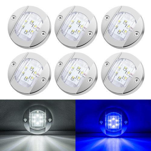 6 Pcs Marine Boat LED Cabin Deck Courtesy Light Stern Transom Lights 12V DC for Boating Kayak, Dinghy, Sailboat, Pontoons, Navigation Vessels, Freighters, Hovercrafts, Hunting, Fishing(White/Blue)