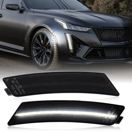 SHINEFIT Smoked Front Bumper LED Side Marker Lights for CT5 2020-2024