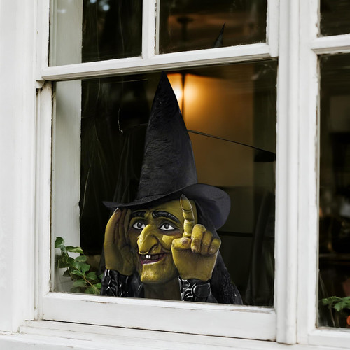 Cholemy 16" Halloween Witch Window Clings Tapping Scary Glass Decor