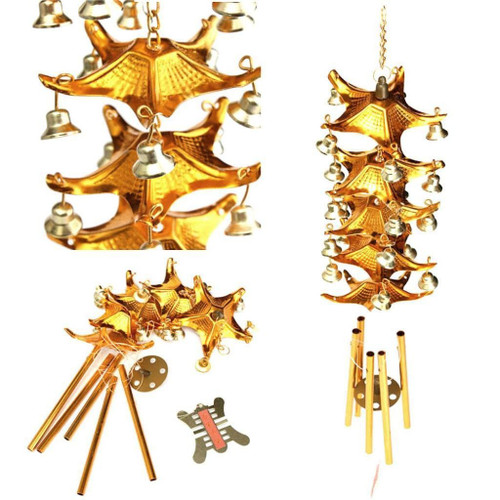 Chinese Feng Shui Lucky Brass Pagoda Wind Chime Great Help to Avoid Negative Energy(Brass 5 Level Pagoda Wind Chime, Large)