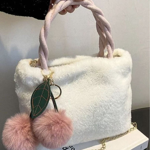 Cute Cherry Girl Plush Handbag Women's New Autumn and Winter Furry Shoulder Messenger Bag Fashion Furry Small Bag