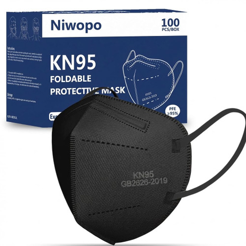 NIWOPO KN95 Face Mask 100 Pack, Individually Wrapped, 5-Ply Breathable Comfortable Safety Mask Filter Efficiency≥95% Against PM2.5 Black masks