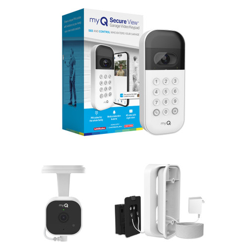 myQ Smart Garage Starter Kit: Garage Door Video Keypad + Wired Power Adapter Kit + Wi-Fi Plug-in 2K Camera, Custom PIN Codes, Wide-Angle Lens, Night Vision, 2-Way Audio, Motion Alerts and App Control