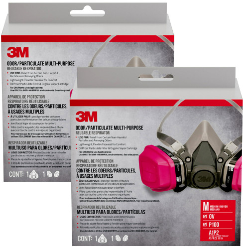 3M P100/OV Odor/Particulate Multi-Purpose Reusable Respirator 65021, Medium Size, NIOSH-APPROVED Organic Vapor Cartridge & P100 Rated Filters, Flexible, Thermoplastic Faceseal For Comfort (65021H1-DC)