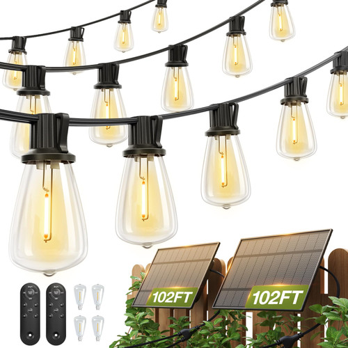 addlon 204FT(96*2) Solar String Lights Outdoor,Waterproof Dimmable 60+4 LED