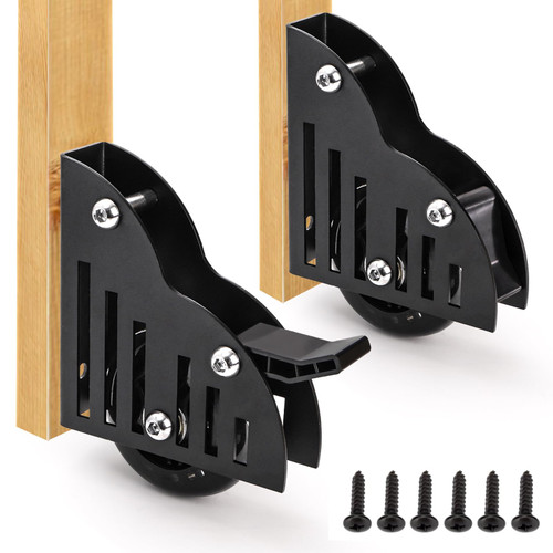 YOUEON 2 Pack Sliding Library Ladder Floor Roller with Brake, Movable Floor Wheels with Brakes & Screws, Rolling Ladder Casters, Ladder Accessories for Home Indoor Stepladder, Black