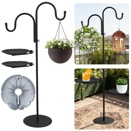 Ribgwo Upgraded 74" Shepherd's Hook Stand plant，Bird Feeder，Wind Chime Hanger Stand, Waterproof Metal & Adjustable-Height Standing Pole Holder for Lantern and Wreath, Indoor & Outdoor