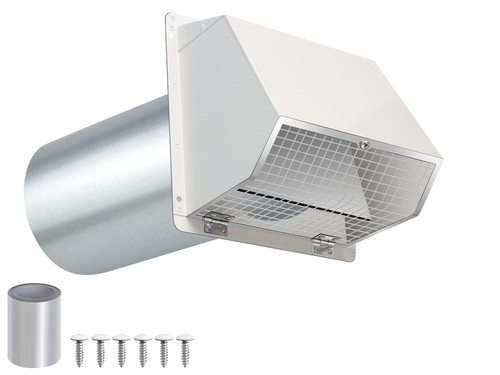 4 Inch Dryer Vent Cover Outside Hooded Wall Vent with Screen and Damper, Exhaust Vent Wall Mount Exterior Wall Vents Cover Cap for Dryer Ventilation&Outdoor Air Exhaust,Galvanized Steel,White