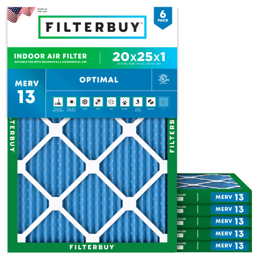 Filterbuy 20x25x1 Air Filter MERV 13 Smoke & Allergy Defense (6-Pack)