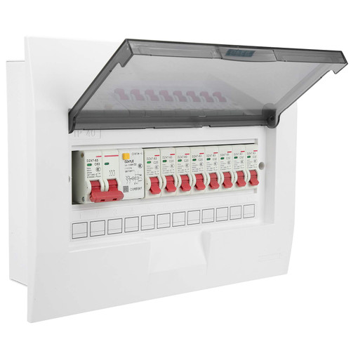 Power Distribution Box, 63A 230/400V 8 Way 2P Leakage Protection Switch Indoor Lighting Concealed Power Panel Box for Garages Caravans Outbuildings