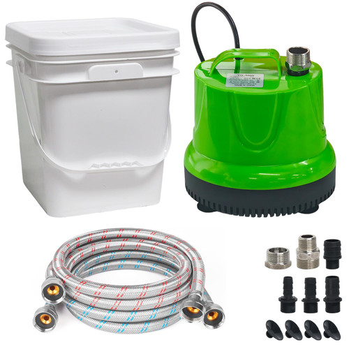 Goyappin Tankless Water Heater Flushing Kit Includes 1/6HP Submersible Utility Water Pump with Adapters & 3 Gallons Pail & Hoses & Suction Cup Stabilizer, Efficient Cleaning Heater Flush Kit