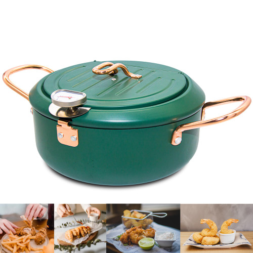 CYRDER Japanese Tempura Nonstick Deep Fryer Pot with Thermometer, 4.3L/11in