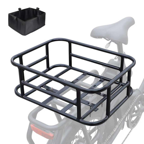 MEGHNA Bike Rear Basket Cargo for E - Bike Heavy Duty Bicycle Rear Basket Detachable Metal Cargo Large Capacity Easy to Install for Electric Bike Cruiser Bike (Black - Basket Only, Large)