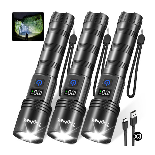 Tughlax Rechargeable Flashlights Super Bright LED Flash Light 3 Pack