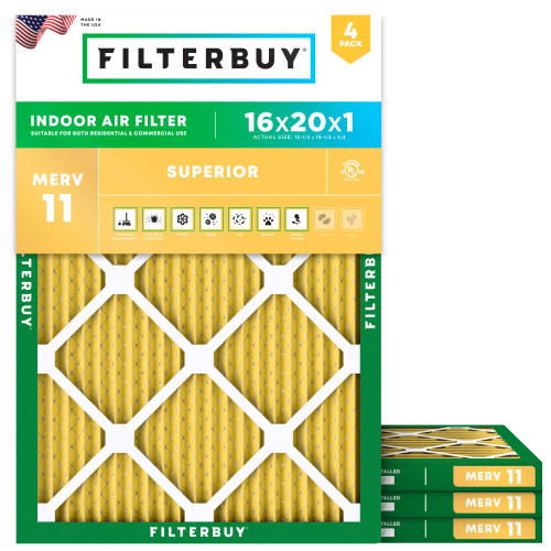 Filterbuy 16x20x1 Air Filter MERV 11 Pet & Allergy Defense (4-Pack)