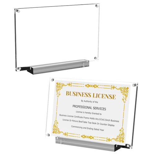 Boloyo Acrylic Business License Display Frame, 8.5 inch 1PC Clear Display Stand Holder Easel Base Protector for 8.5 x 5.5 Business License Certificate Collectors