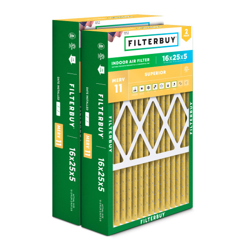 Filterbuy 16x25x5 Air Filter MERV 11 Pet & Allergy Defense (2-Pack)
