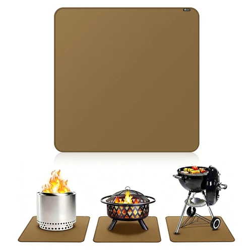 FLASLD Heavy-Duty Under Grill Mat 49inch Square Fire Pit Mat, Large Fireproof Waterproof Grill Pads Protect for Deck,Patio,Outdoor Charcoal,Smokers,Wood Floor,Indoor Brown Fireplace Reusable
