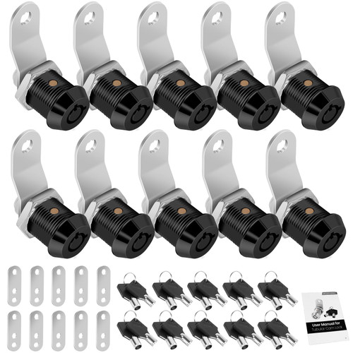 10 Pack Tool Box Lock with Keys, 5/8" RV Storage Lock Keyed Alike, Cabinet Lock Cam Locks for Toolbox Lock Replacement Mailbox RV Compartment Locks with Manual (Black -10 Pack, 5/8 Inch)