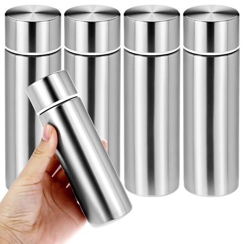 QWORK Mini Water Bottles, 4 Pack 4.4 oz Pocket-Sized Insulated Stainless Steel Flask, Slim Leakproof Design, Double Wall Vacuum Insulation Keeps Drinks Cold or Hot, 1.8" x 6"