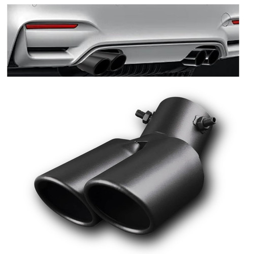 Clwalny Stainless Steel Dual Exhaust Tip, 2.5" Inlet 2.4" Outlet Dual Tail Pipe Muffler Tip for Honda, Bolt-on Bevel Port Exhaust Tip, Universal Car Modification Accessories for Most Cars(Black)