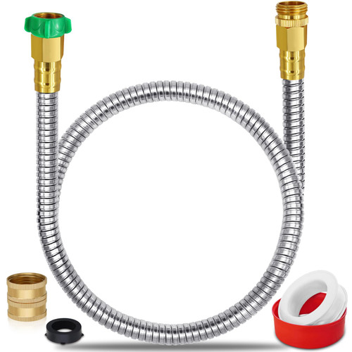 Garden Hose - 5FT Stainless Steel, 3/4" GHT Female to Male Metal Connector, Flexible & Lightweight