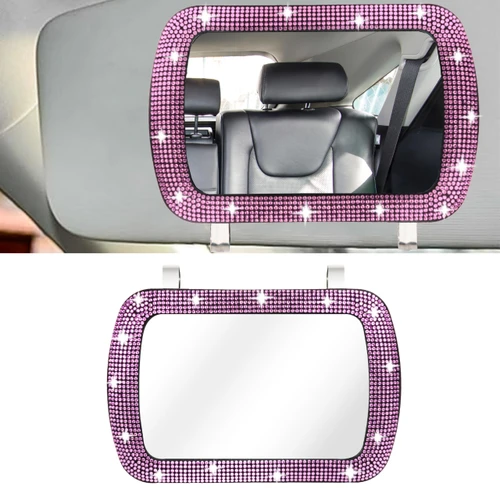 BFXM Car Visor Mirror, Clip-On Car Mirror Vanity with Pink Bling Diamonds