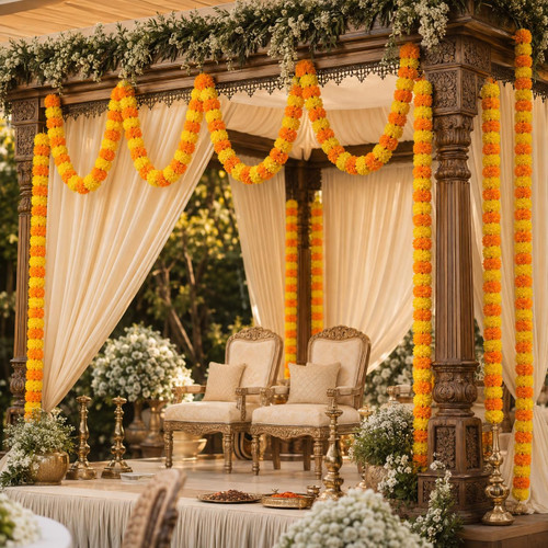 2Pcs 5Ft Marigold Garland, 2.8in Large Artificial Flowers for Decoration