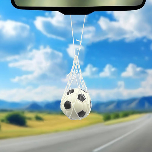 Craedli Soccer Car Mirror Hanging Ornament, Funny Football Car Rear View Mirror Charm Accessories, Auto Interior Pendant Decorations for Vehicle, Office, Home, Sport Lover (Black)