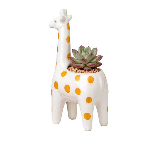 Cuteforyou Cute Giraffe-Shaped Ceramic Succulent Planter – Hand-Painted Animal Flower Pot for Indoor/Outdoor Plants, Small Potted Plant Container for Home Office Decor (7.6 Inch Tall)