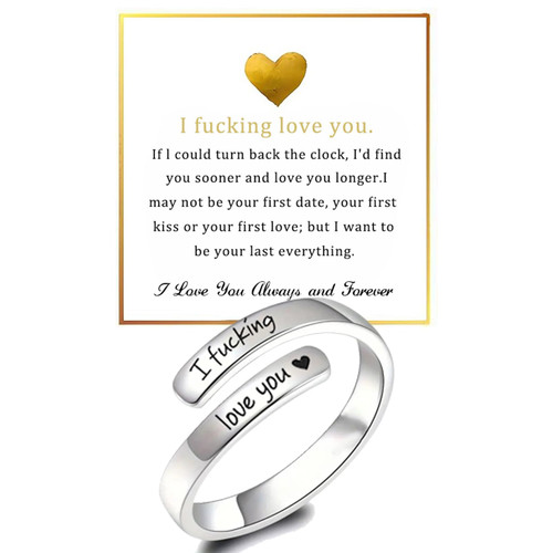 sunglnl I Fcking Love You Ring For Women, Open Adjustable Stainless Steel Engraved Heart Spiral Wrap Twist Vintage Promise Rings Inspirational Jewelry for Wife Girlfriend(I Fucking Love You)