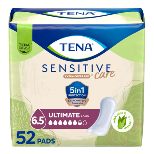 TENA Sensitive Care Ultimate Incontinence Pads for Women, Long, 52 ct
