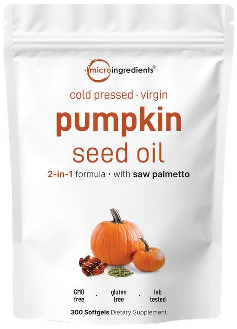 Micro Ingredients Pumpkin Seed Oil with Saw Palmetto, 300 Softgels | Cold Pressed, Pure Virgin Oil, Essential Fatty Acids, & Phytosterols | Non-GMO